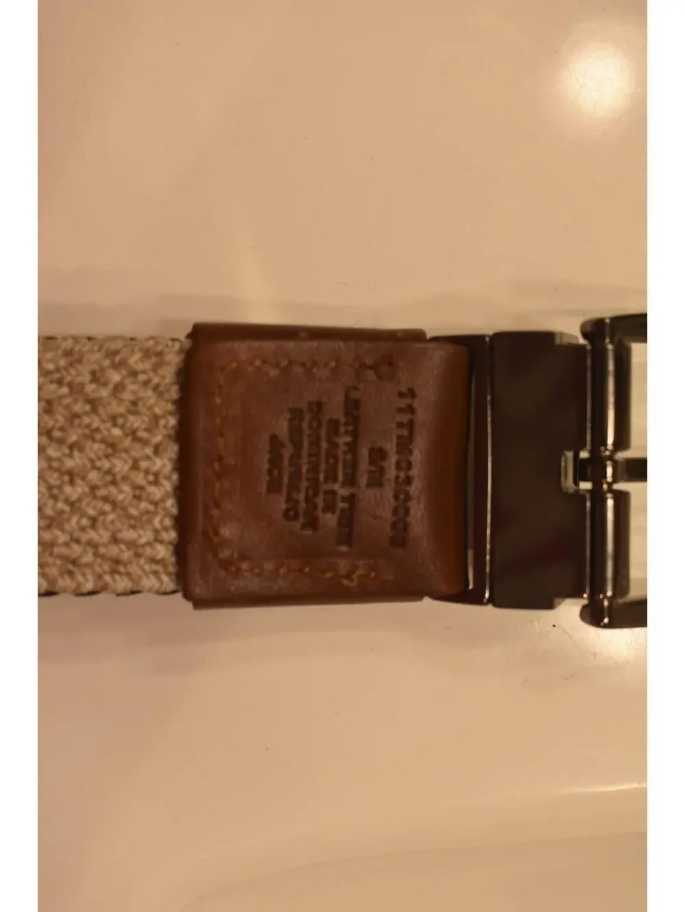 Navy Blue Woven Belt with Brown Leather Accents